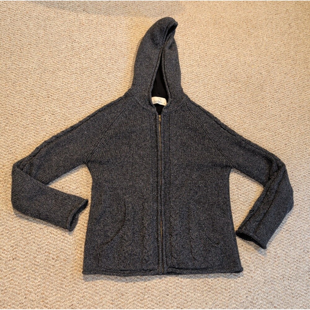 Irelandseye Full Zip Cardigan Sweater Womens Small Gray Wool Silk Hooded